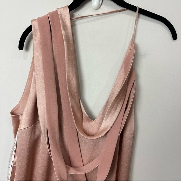 Halston Heritage Slip Gown Almond Pink Draped Deep V Open Back Black Tie Wedding - Picture 6 of 10